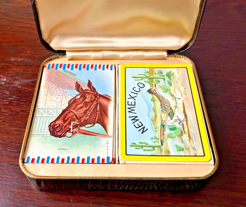 Vintage Pellers Souvenir playing cards in case with 2 sets of ca