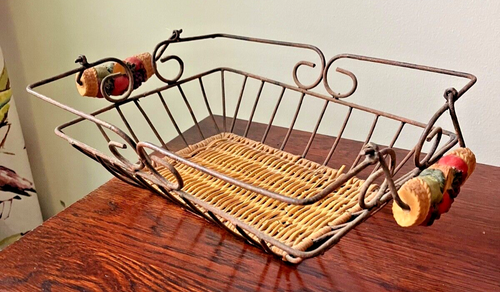 Vintage wire and rattan bread/snack baskets with fruit motif (3) - photo 2