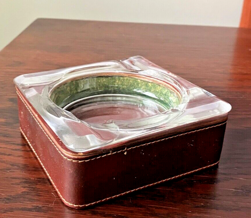 Vintage Leather wrapped ashtray and lighter set - photo 3