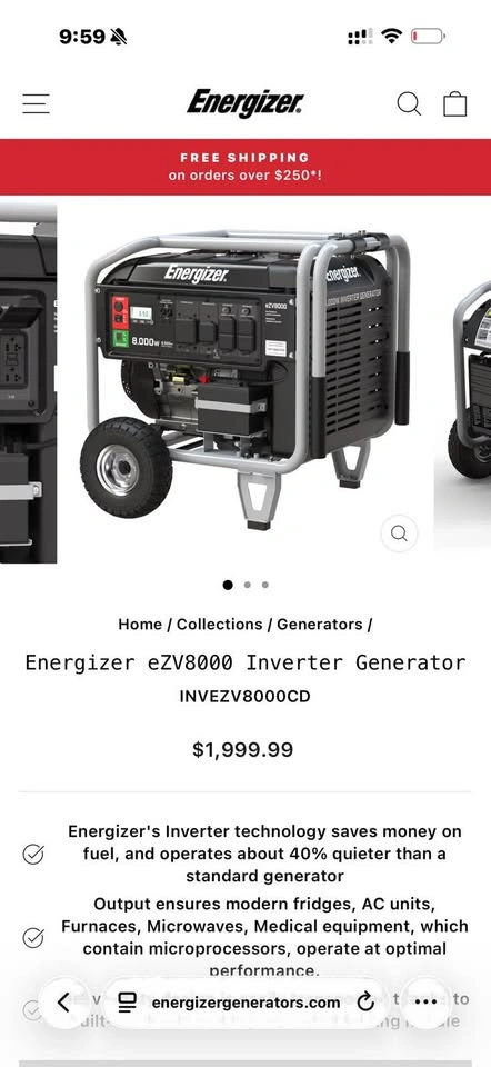 Energizer eZV8000 Inverter Generator - photo 2