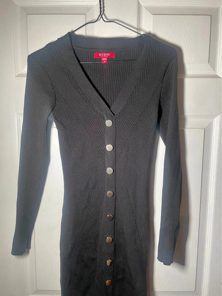 Guess Ribbed Knit Button-Down Dress