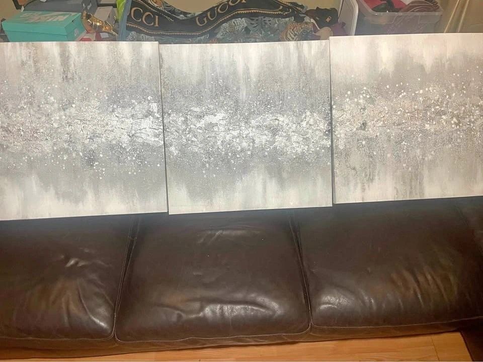 3-Piece Abstract Silver and Grey Canvas Wall Art Set