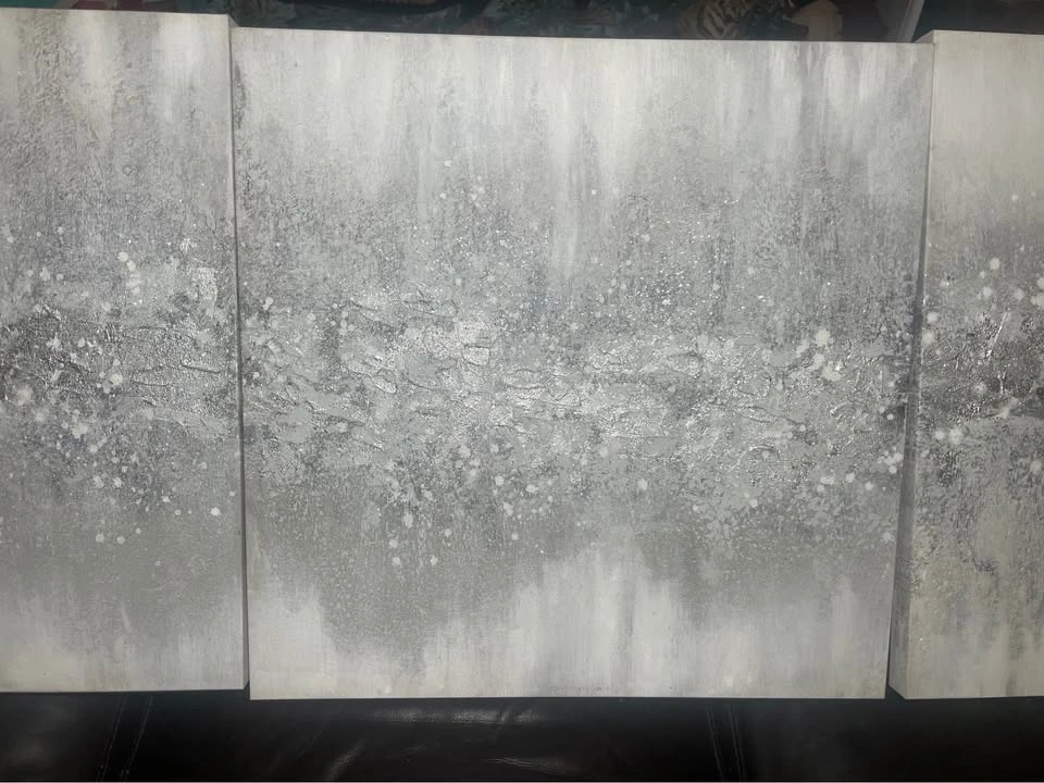 3-Piece Abstract Silver and Grey Canvas Wall Art Set - photo 2