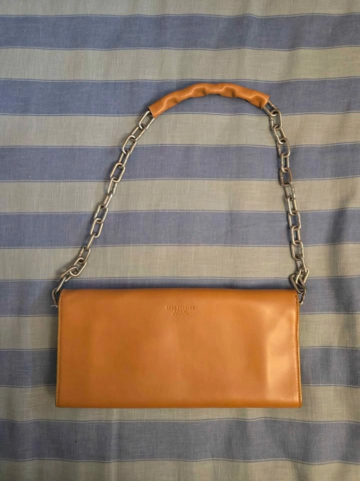 ACNE STUDIOS LEATHER LONG FOLD OVER SHOULDER BAG IN CAMEL - photo 3