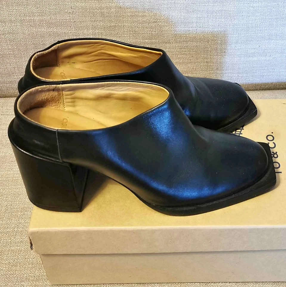 TO & CO. Black Cowhide Suede Mules/Heels in WOMENS SIZE 8