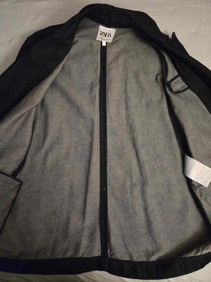ZARA DARK DENIM BLAZER IN WOMENS SIZE L - photo 5