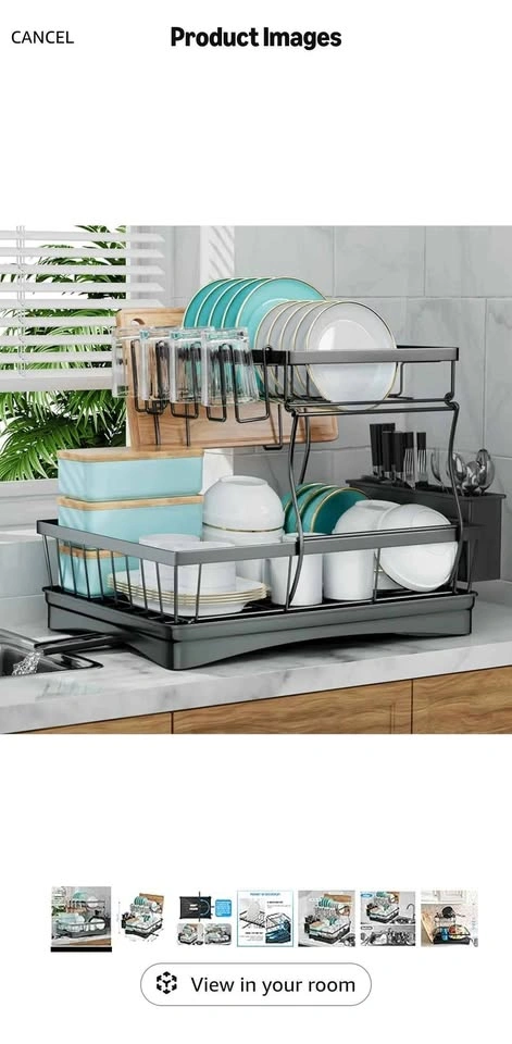 Black Metal Dish Drying Rack with Tray - photo 2