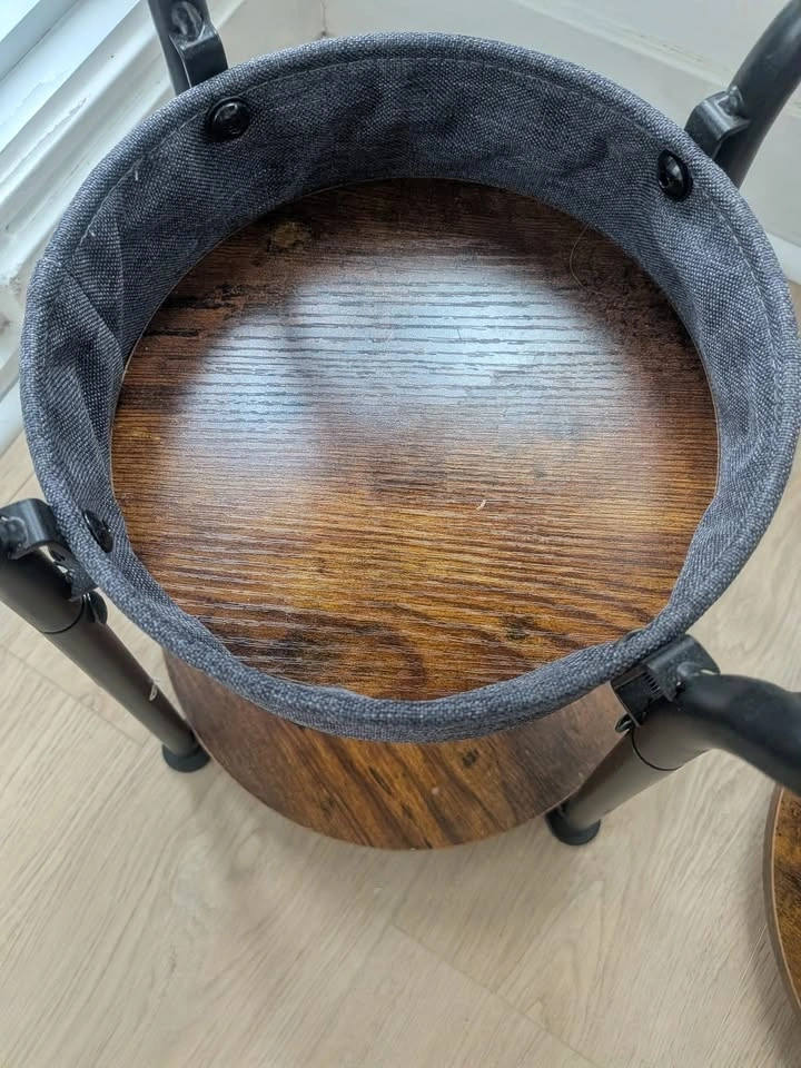 Two Rustic Brown Round Side Tables with Storage Bags - photo 2