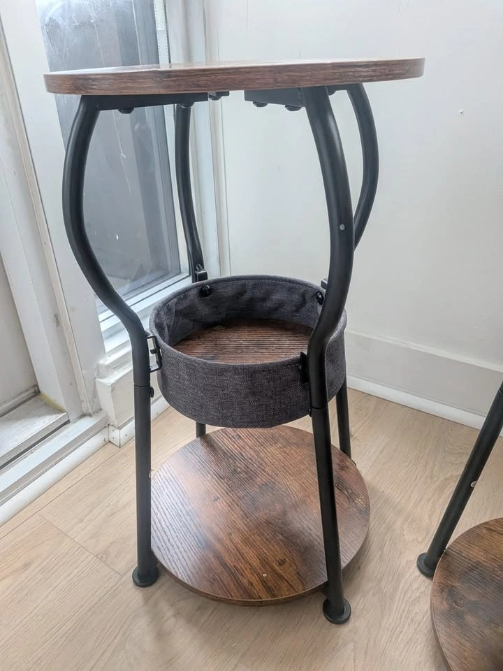 Two Rustic Brown Round Side Tables with Storage Bags - photo 4