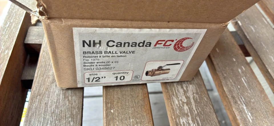 NH Canada 1/2" Brass Ball Valves (Solder/Sweat Ends) - New
