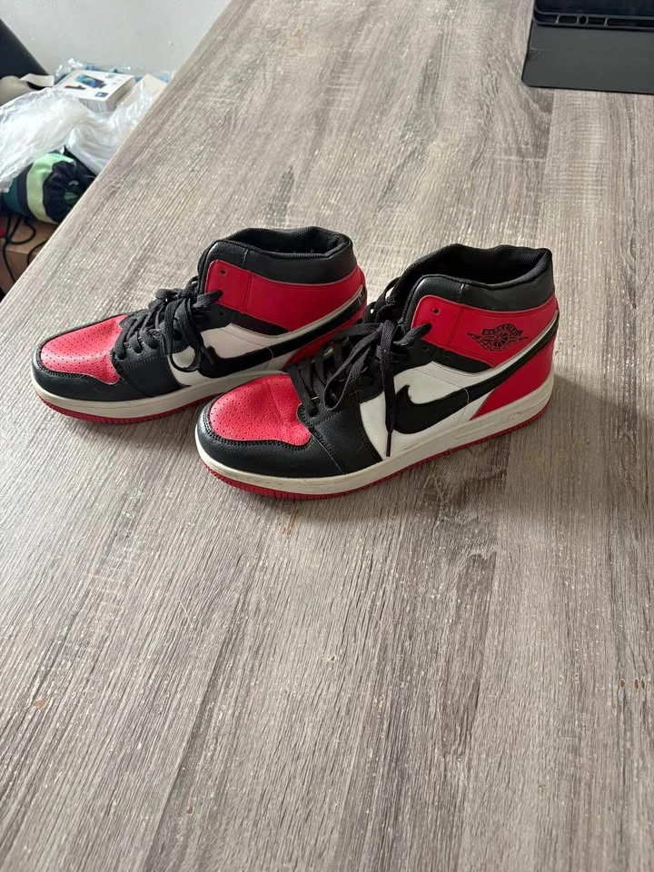 Red, Black, and White High-Top Sneakers