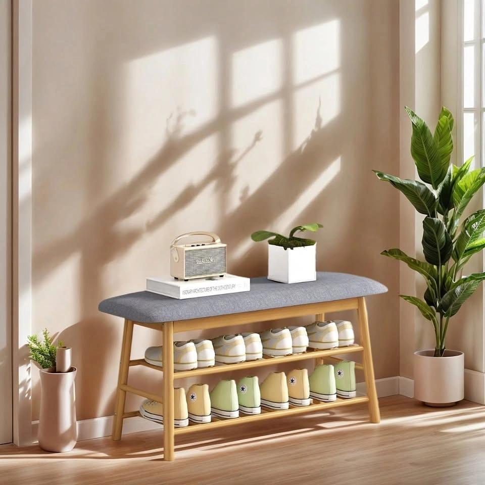 Nordic Bamboo Shoe Rack Stool with Storage
