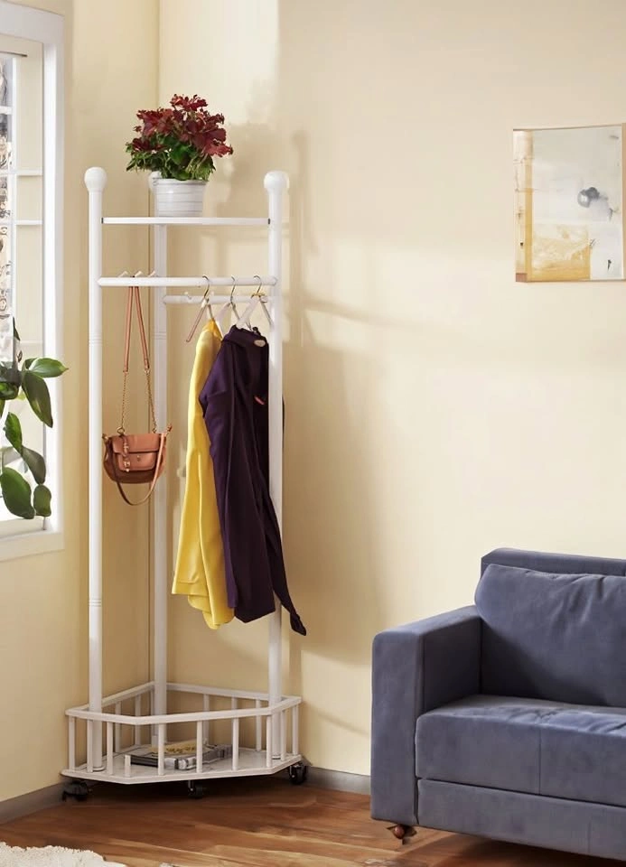 WH010 A1115 Compact Cream Movable Corner Clothes Stand $52