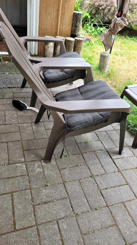 3 Plastic Adirondack Chairs + Side Table