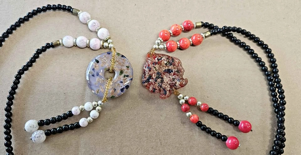 Chinese Art Glass Long Pendant Necklaces - Set of 2