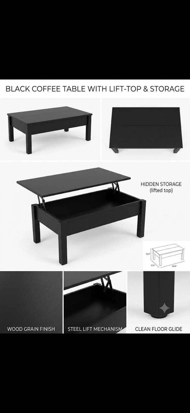 Black Coffee Table with Lift-Top and Storage