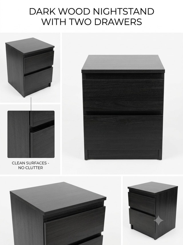 Dark Wood Nightstand with Two Drawers