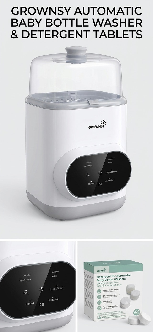 Grownsy Automatic Baby Bottle Washer & Detergent Tablets