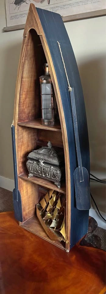 Vintage Rustic Wood Canoe Boat Wall Shelf with Paddles