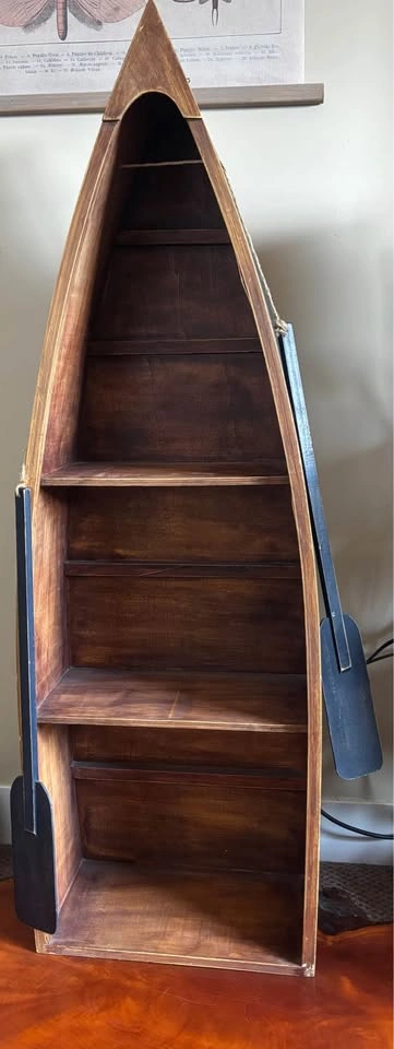 Vintage Rustic Wood Canoe Boat Wall Shelf with Paddles - photo 2