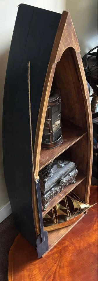 Vintage Rustic Wood Canoe Boat Wall Shelf with Paddles - photo 4