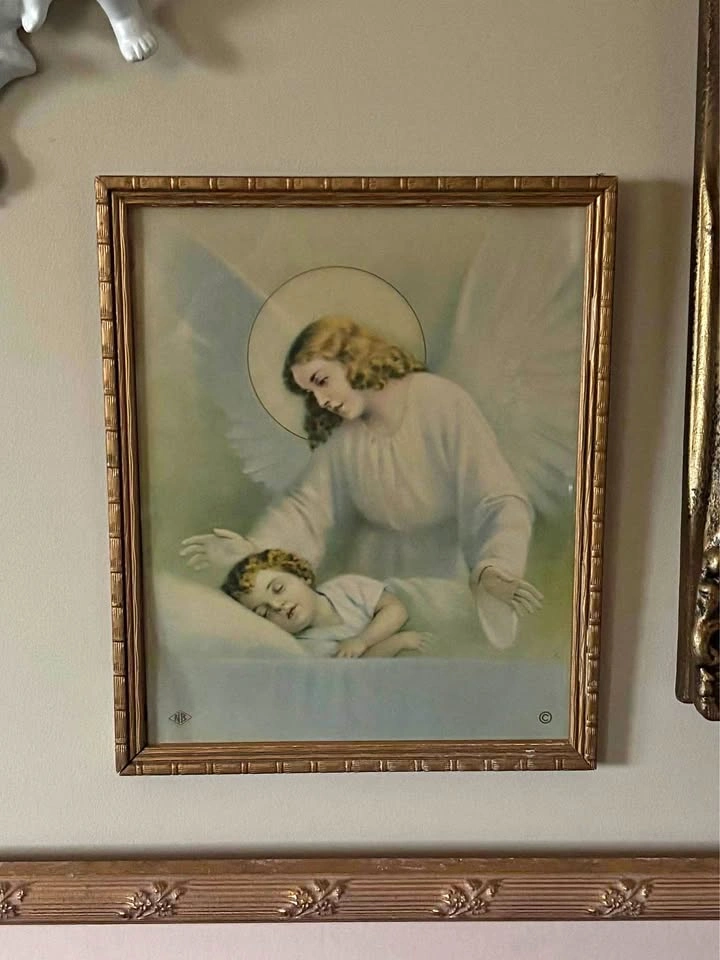 Vintage Guardian Angel and Sleeping Child Framed Print