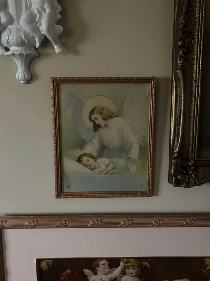 Vintage Guardian Angel and Sleeping Child Framed Print - photo 2
