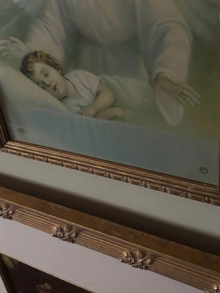 Vintage Guardian Angel and Sleeping Child Framed Print - photo 3