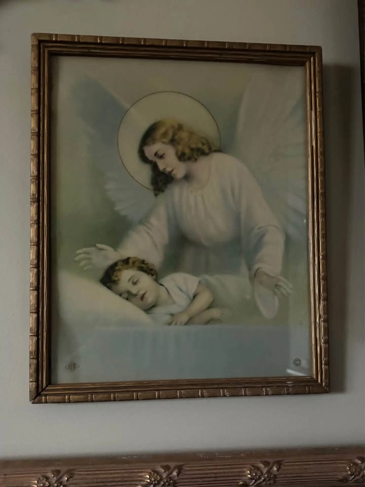 Vintage Guardian Angel and Sleeping Child Framed Print - photo 4