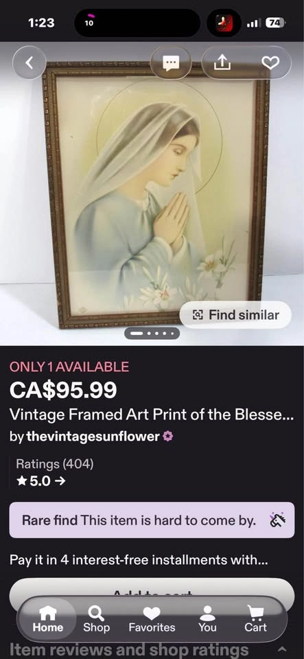 Vintage Framed Art Print of the Blessed Virgin Mary - photo 2