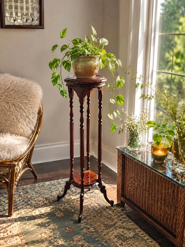Victorian Mahogany Wood Plant Stand L.C. Carved hand done