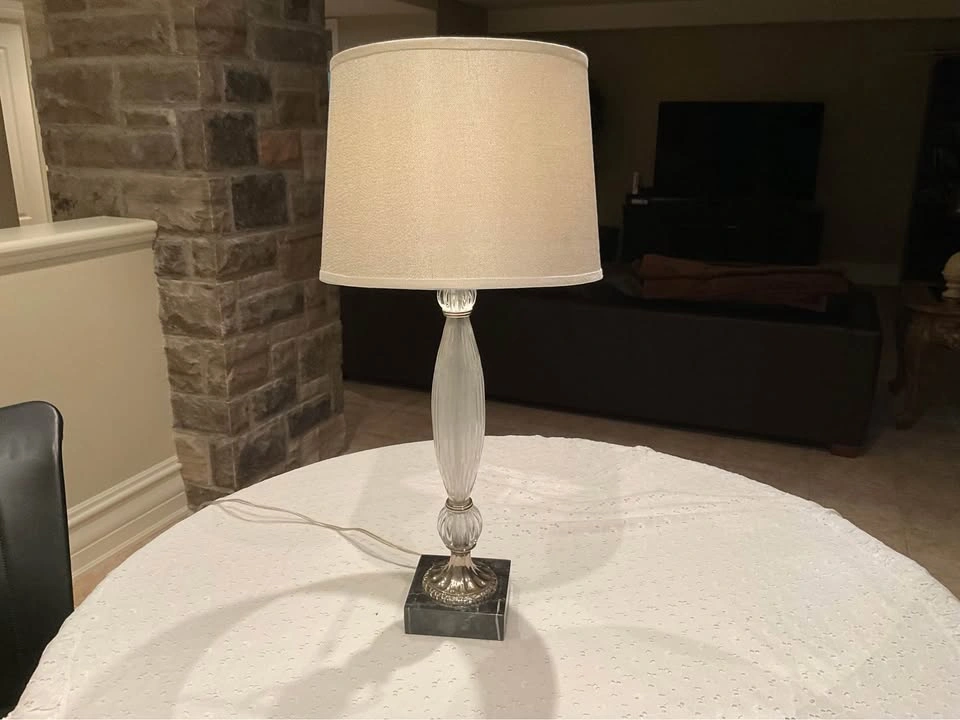 Table Lamp Vintage Crystal Chrome Marble Base - photo 2