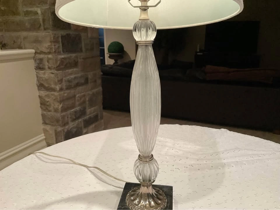 Table Lamp Vintage Crystal Chrome Marble Base - photo 3