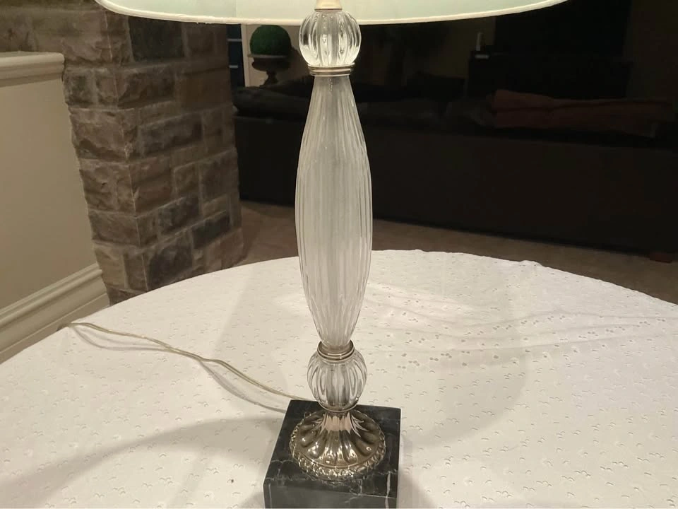 Table Lamp Vintage Crystal Chrome Marble Base - photo 4