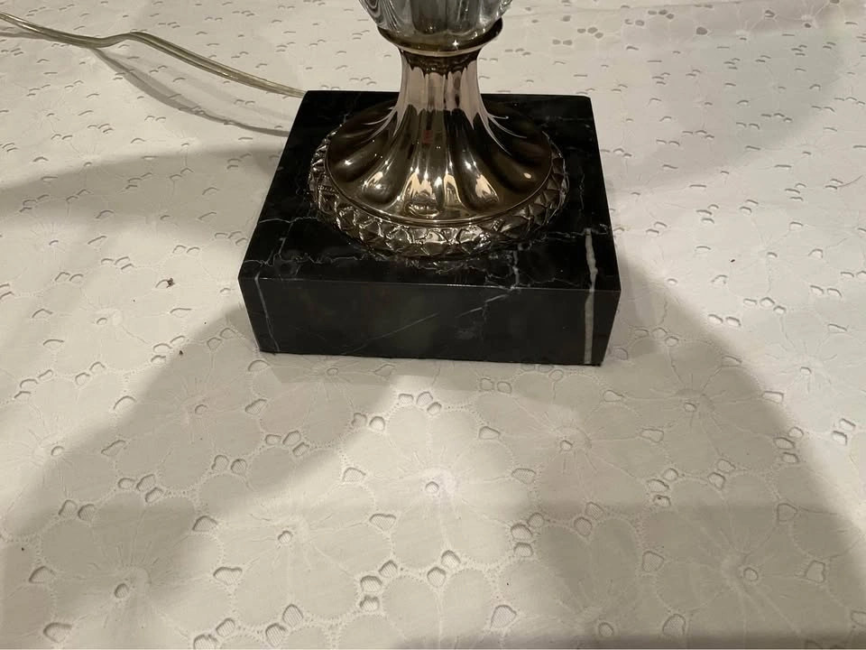 Table Lamp Vintage Crystal Chrome Marble Base - photo 5