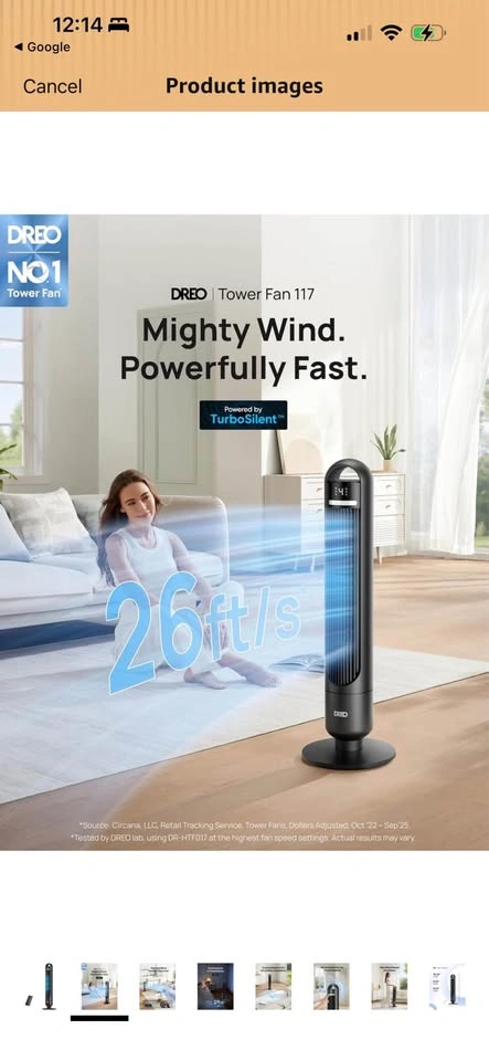 DREO Tower Fan for Bedroom, 90° Oscillating Standing Fan - photo 2