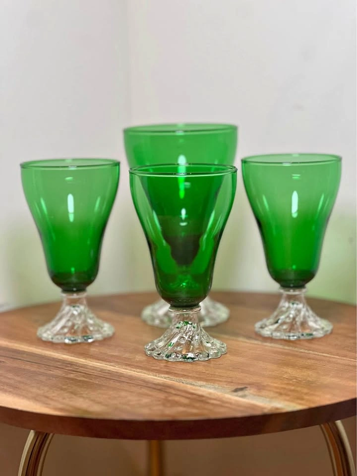 Mid-Century Anchor Hocking “Burple” Green Glass Goblets