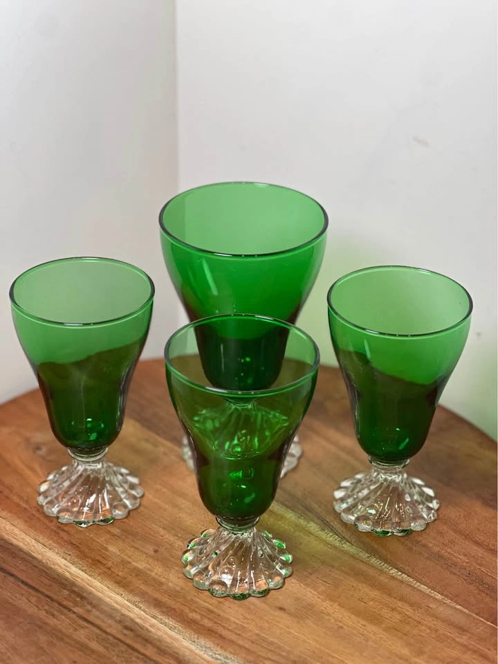 Mid-Century Anchor Hocking “Burple” Green Glass Goblets - photo 2