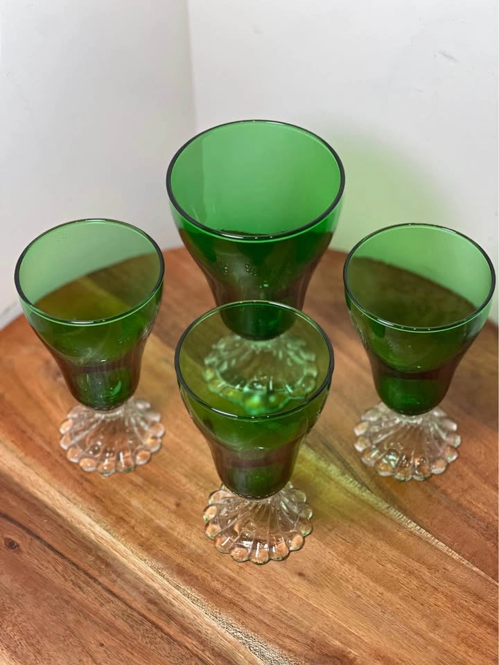 Mid-Century Anchor Hocking “Burple” Green Glass Goblets - photo 3