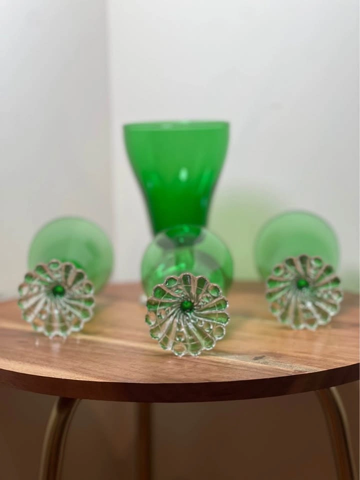 Mid-Century Anchor Hocking “Burple” Green Glass Goblets - photo 5