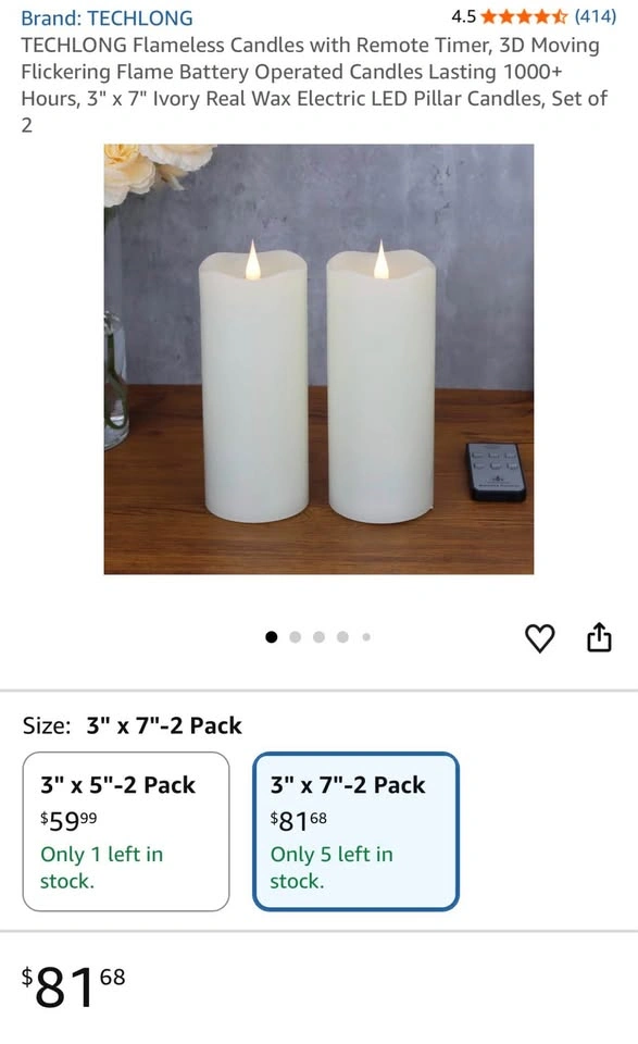 TECHLONG Flameless Candles with Remote Timer, 3D Moving Flame - photo 3