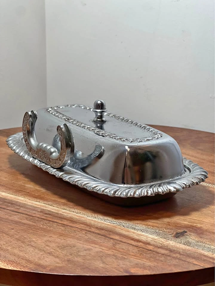 Vintage Irvinware Chrome Butter Dish with Knife Holder