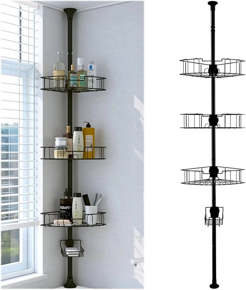 Corner Shower Caddy – 4 Tier Adjustable Tension Pole Organizer