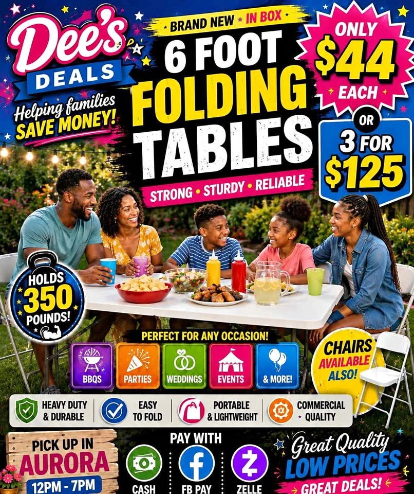 6 foot folding tables BRAND NEW IN BOX ONLY $44