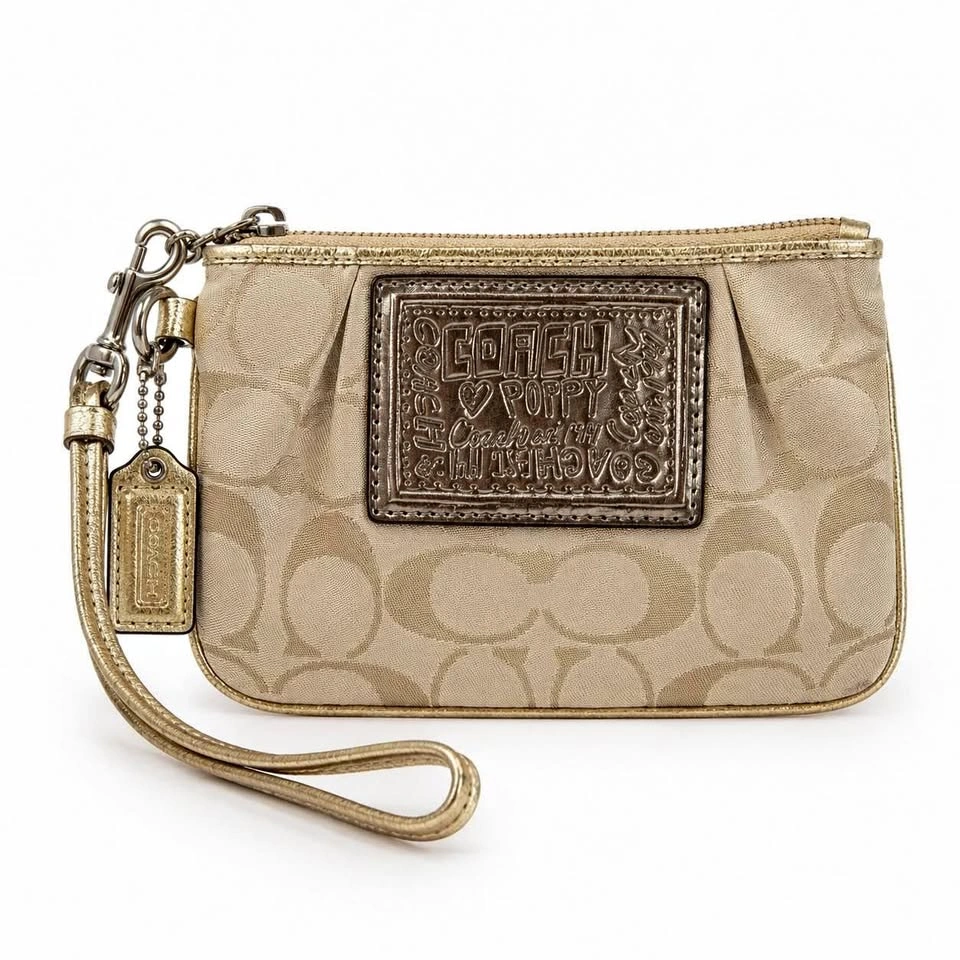 Coach Poppy Signature Glam Y2K Wristlet Gold