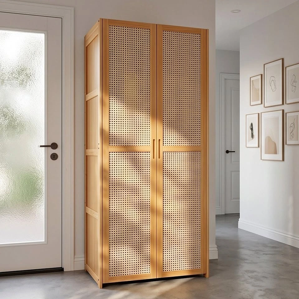 C2841 CC055 Natural Bamboo Wardrobe with Mesh Panels