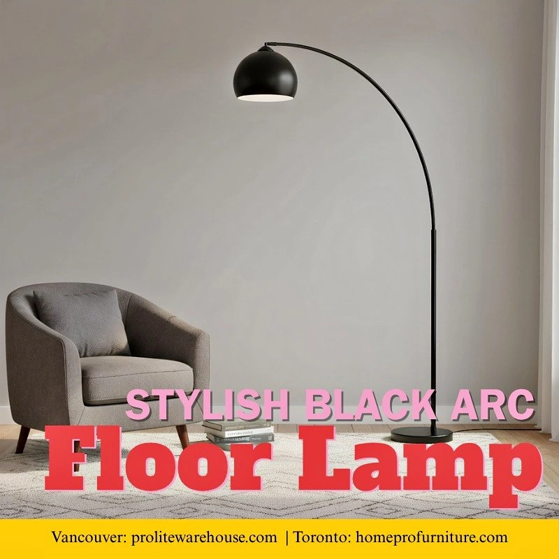 Modern Living Room Arc Lamp – Black Body with Marble-Look Base