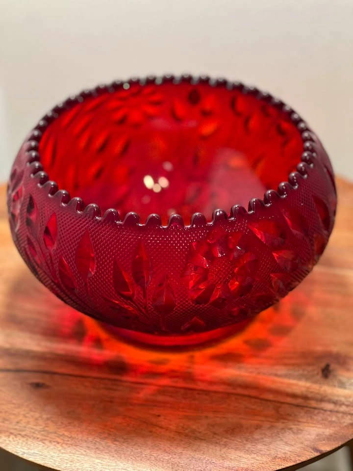 Vintage Ruby Red Pressed Glass Rose Bowl - photo 2