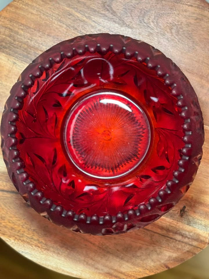 Vintage Ruby Red Pressed Glass Rose Bowl - photo 3