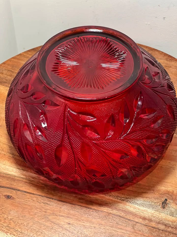 Vintage Ruby Red Pressed Glass Rose Bowl - photo 4